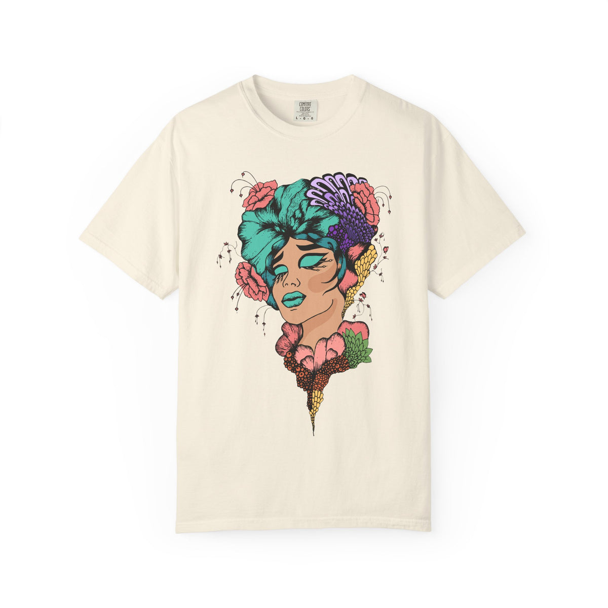 Floral Portrait Graphic T‑Shirt — Colorful Woman Face Art Tee