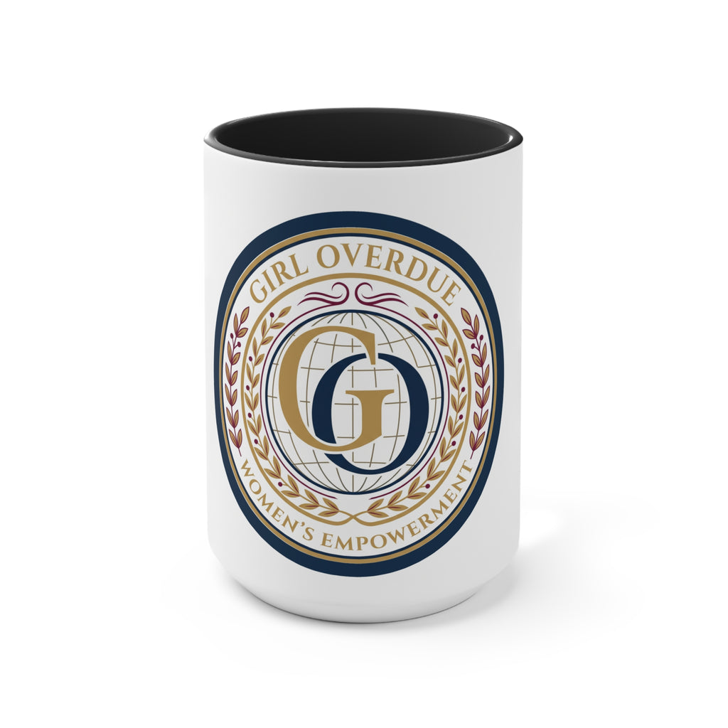 Girl Overdue Women’s Empowerment Accent Mug — Inspirational Pink-Trim Coffee Cup