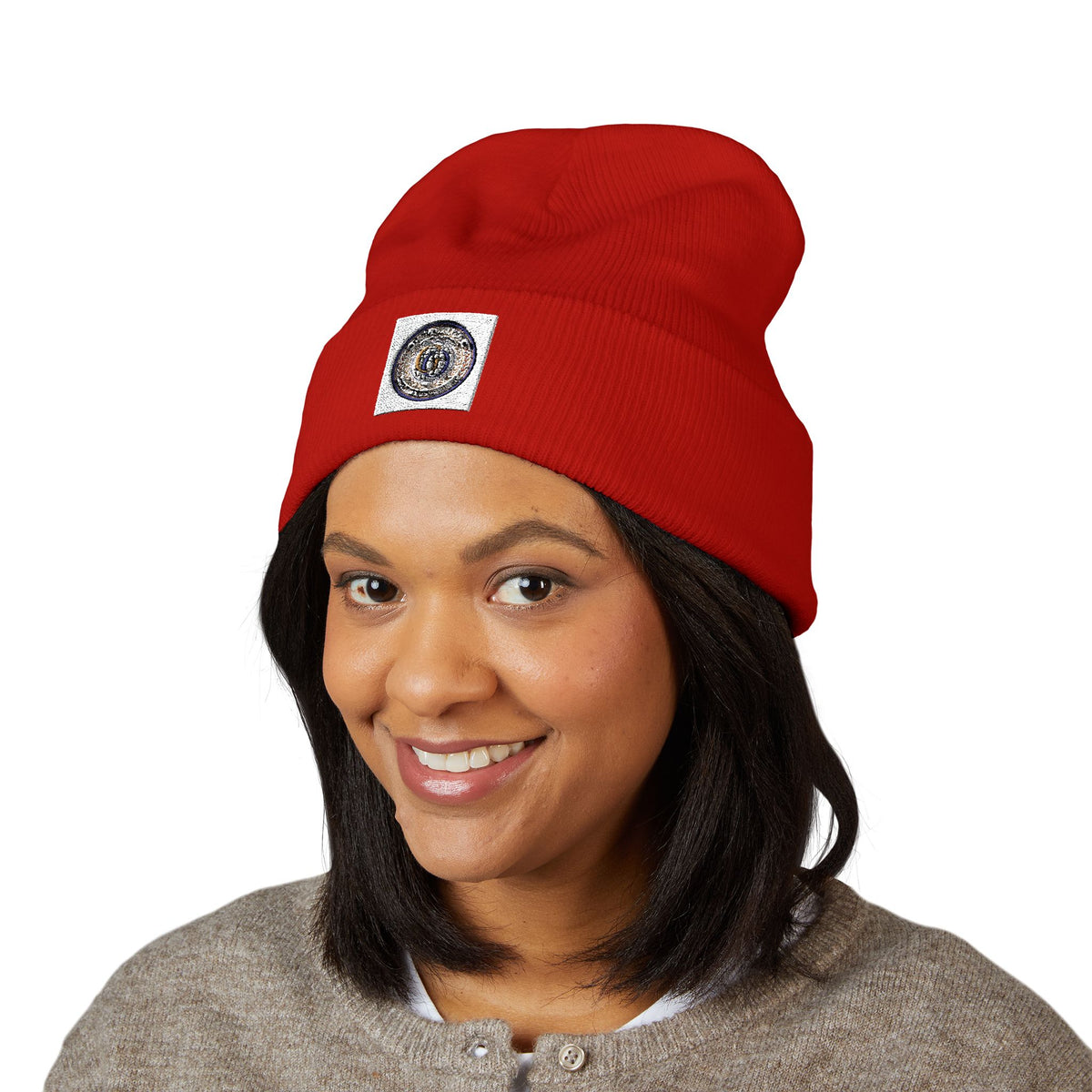 Embroidered Minimalist Circle Logo Cuffed Beanie