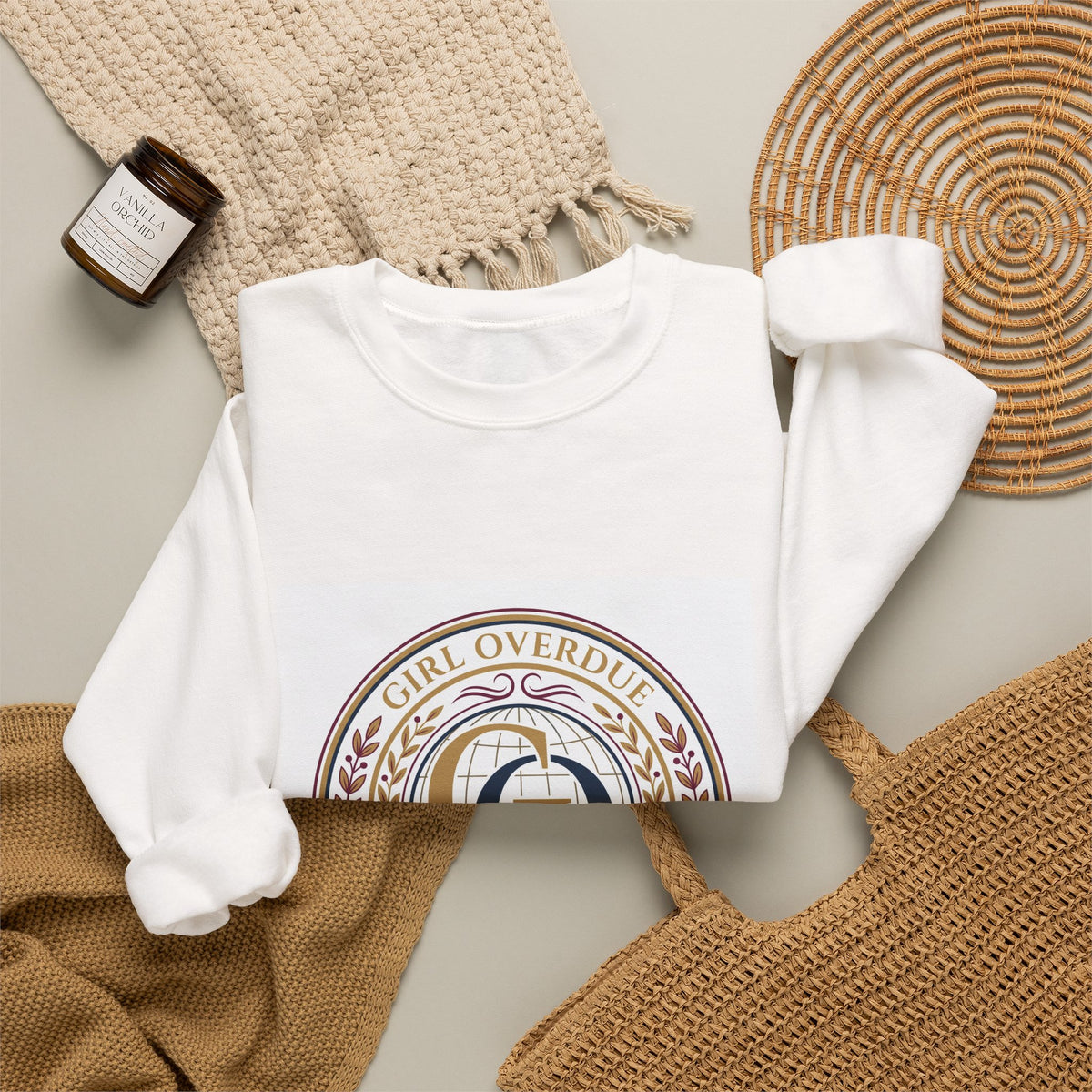 Crewneck Sweatshirt — 'Girl Overdel' Emblem, Women's Empowerment College-Style Pullover