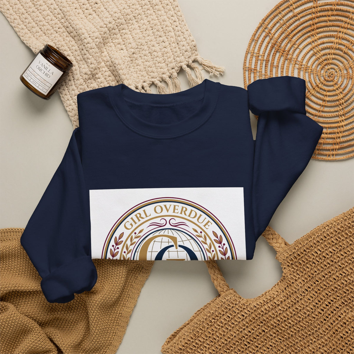 Crewneck Sweatshirt — 'Girl Overdel' Emblem, Women's Empowerment College-Style Pullover