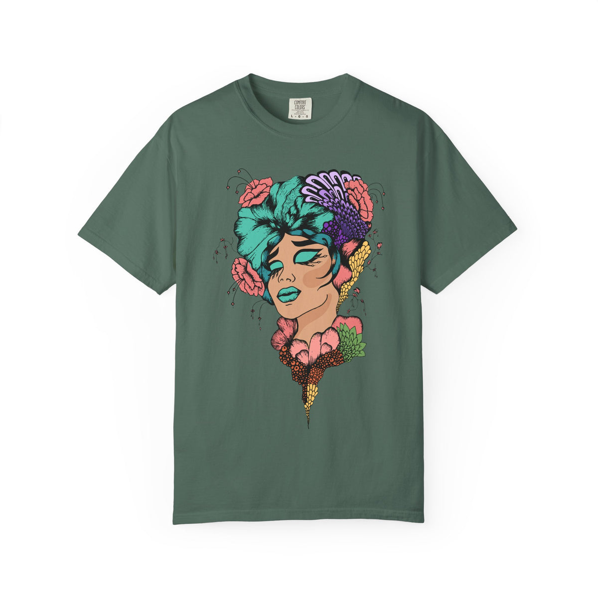 Floral Portrait Graphic T‑Shirt — Colorful Woman Face Art Tee