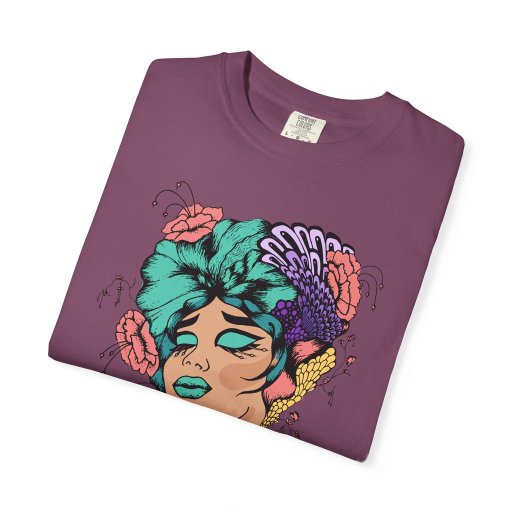 Floral Portrait Graphic T‑Shirt — Colorful Woman Face Art Tee