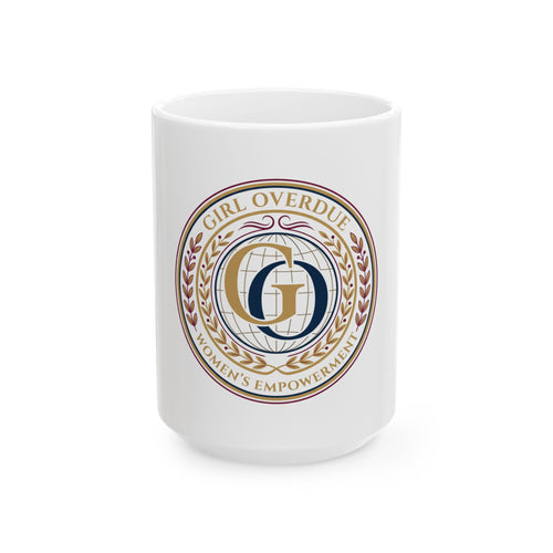Ceramic Mug — "Girl Overdue" Women's Empowerment Emblem Coffee Mug (11oz/15oz)