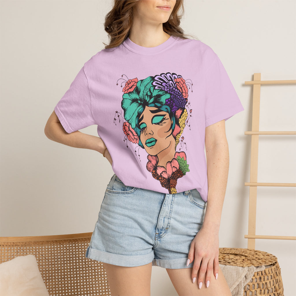 Floral Portrait Graphic T‑Shirt — Colorful Woman Face Art Tee
