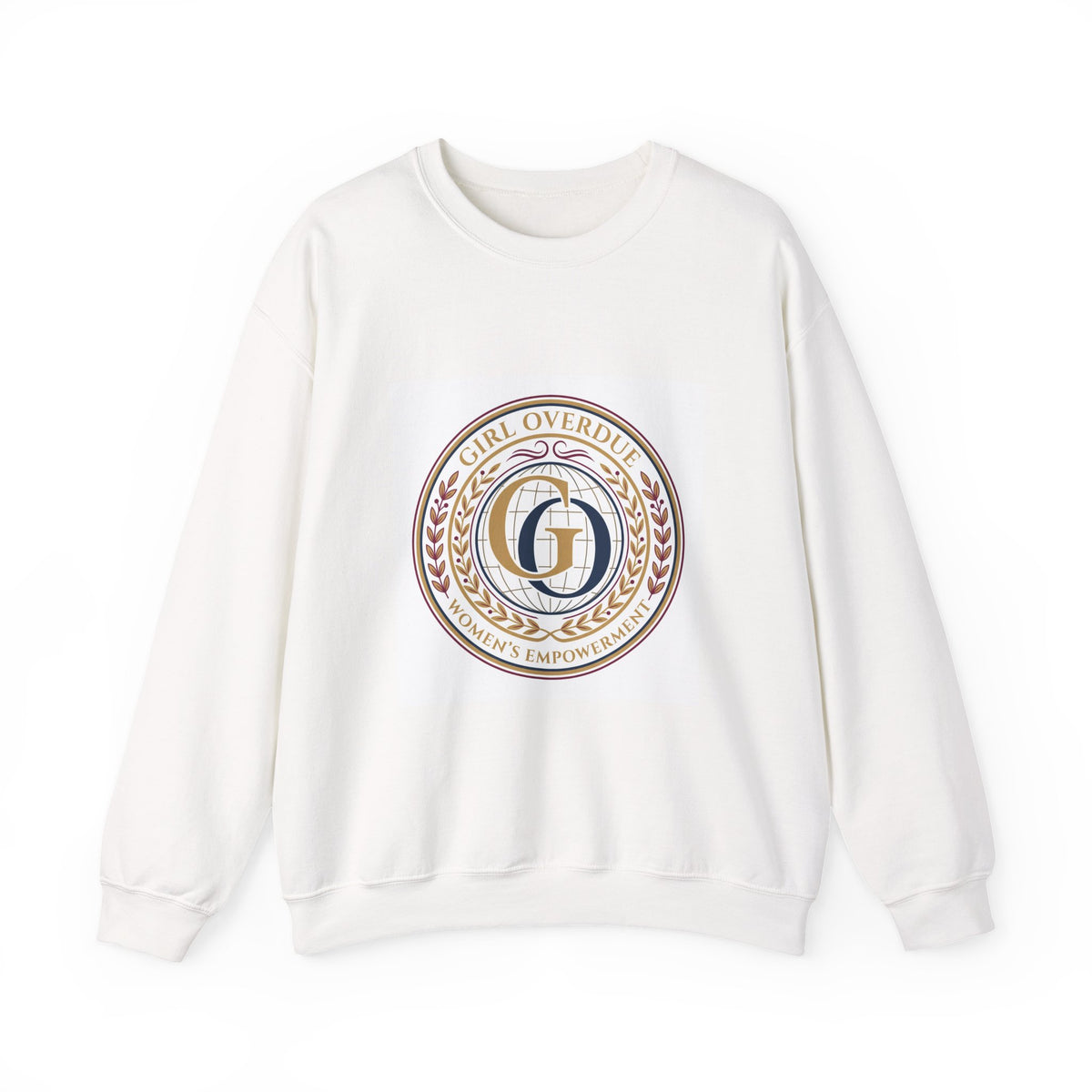 Crewneck Sweatshirt — 'Girl Overdel' Emblem, Women's Empowerment College-Style Pullover