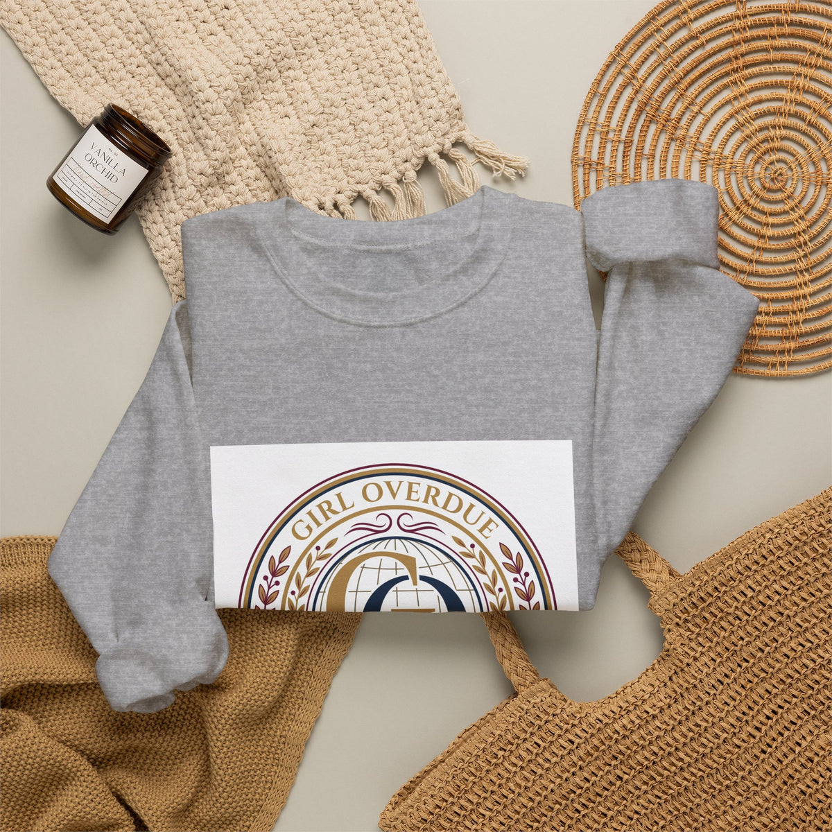 Crewneck Sweatshirt — 'Girl Overdel' Emblem, Women's Empowerment College-Style Pullover
