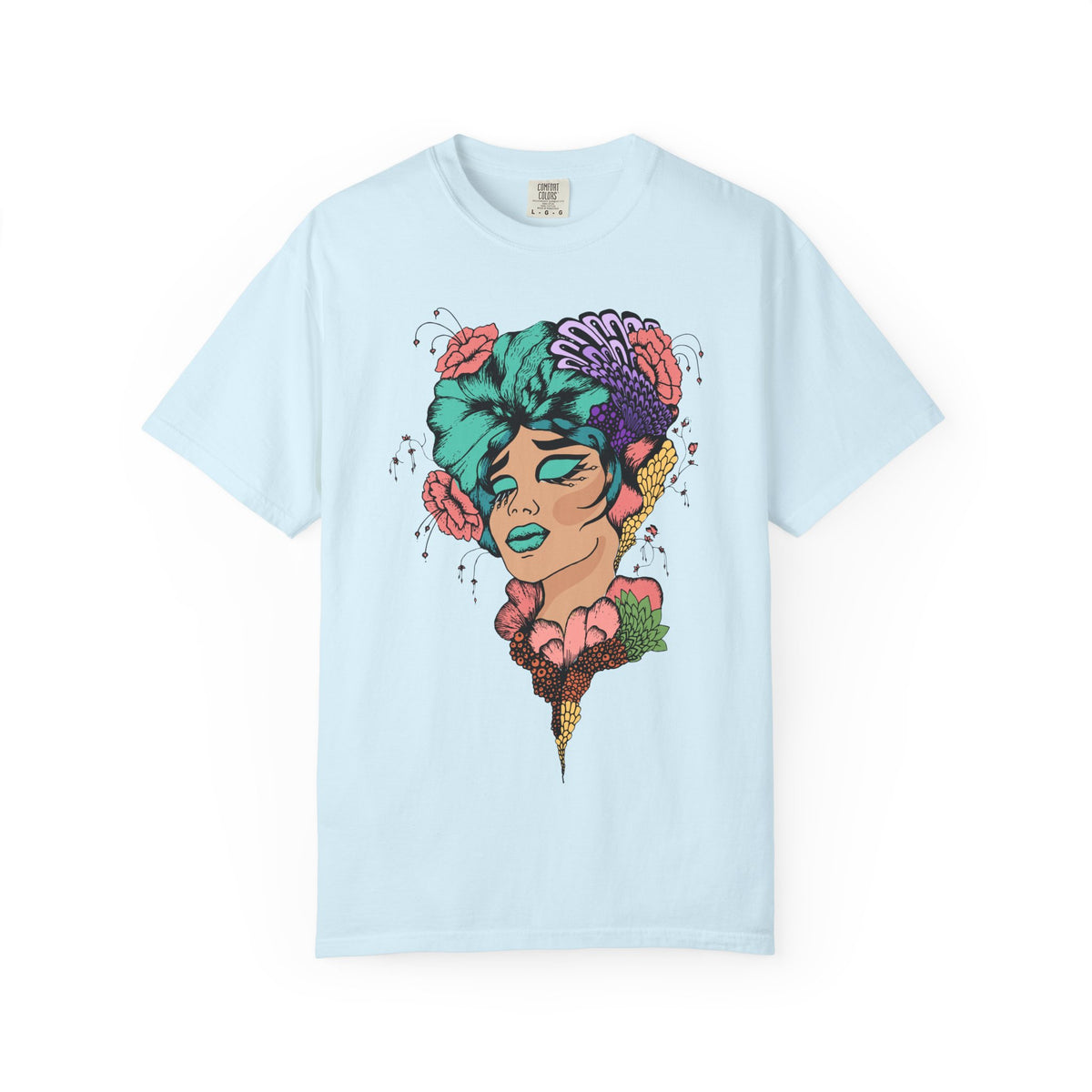Floral Portrait Graphic T‑Shirt — Colorful Woman Face Art Tee