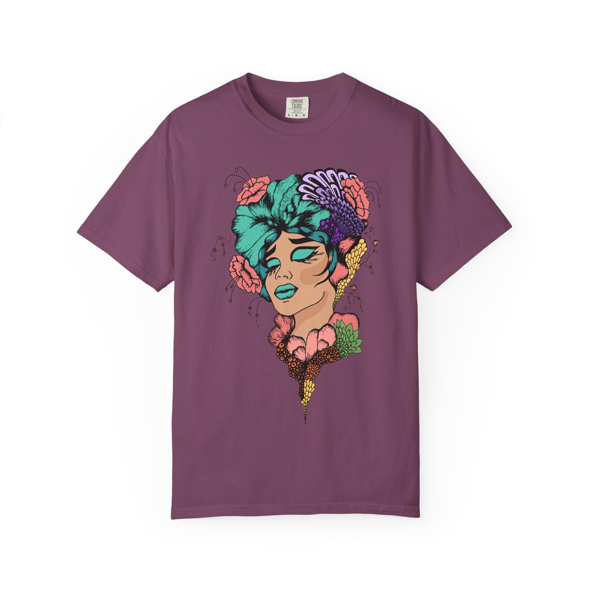 Floral Portrait Graphic T‑Shirt — Colorful Woman Face Art Tee