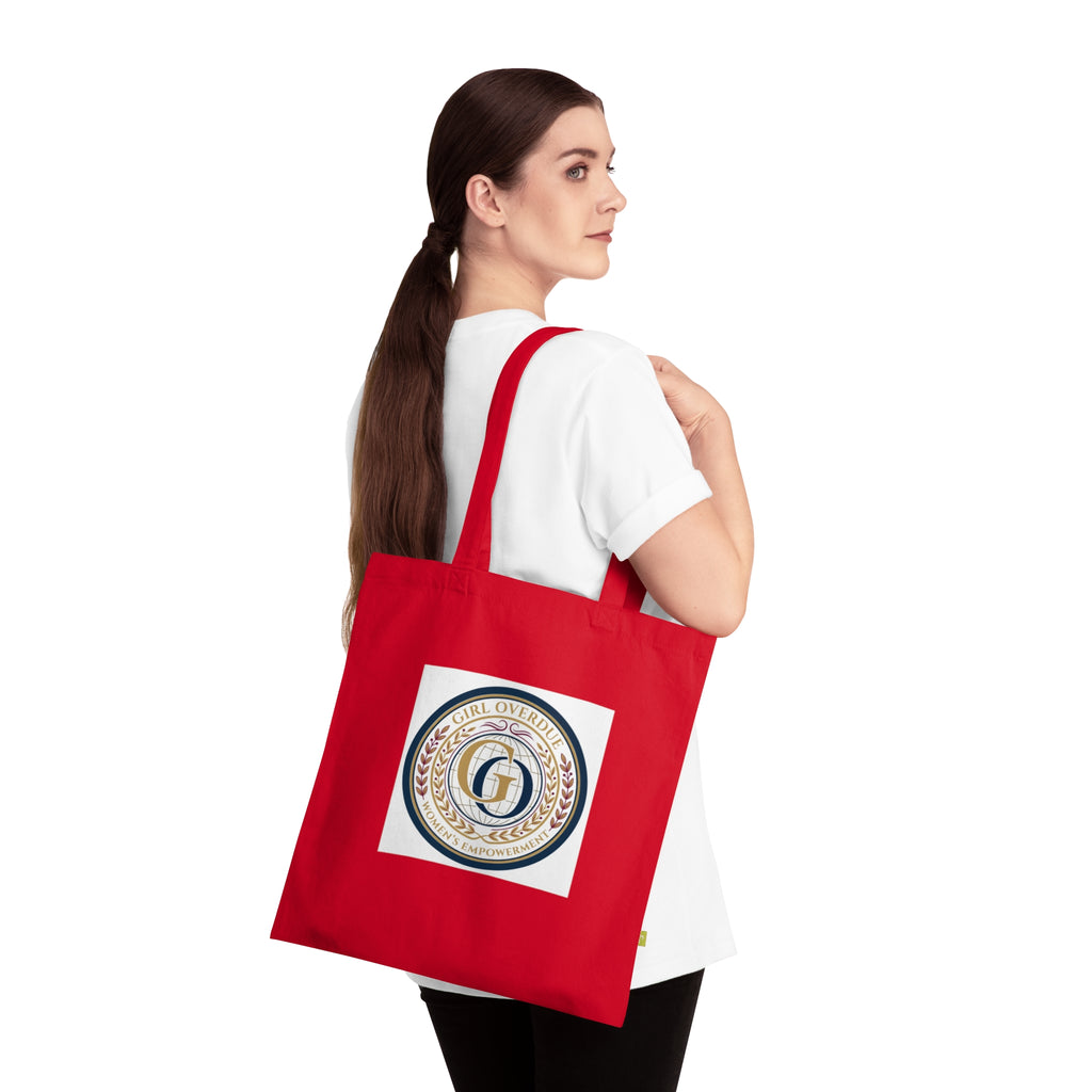 Girl Overdoing It Emblem Tote Bag — Organic Cotton Navy Reusable Shopper