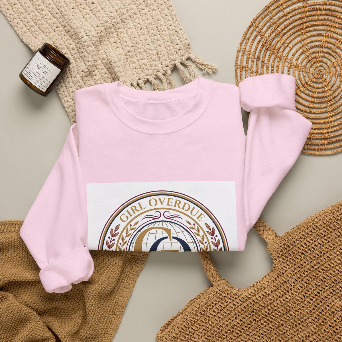 Crewneck Sweatshirt — 'Girl Overdel' Emblem, Women's Empowerment College-Style Pullover