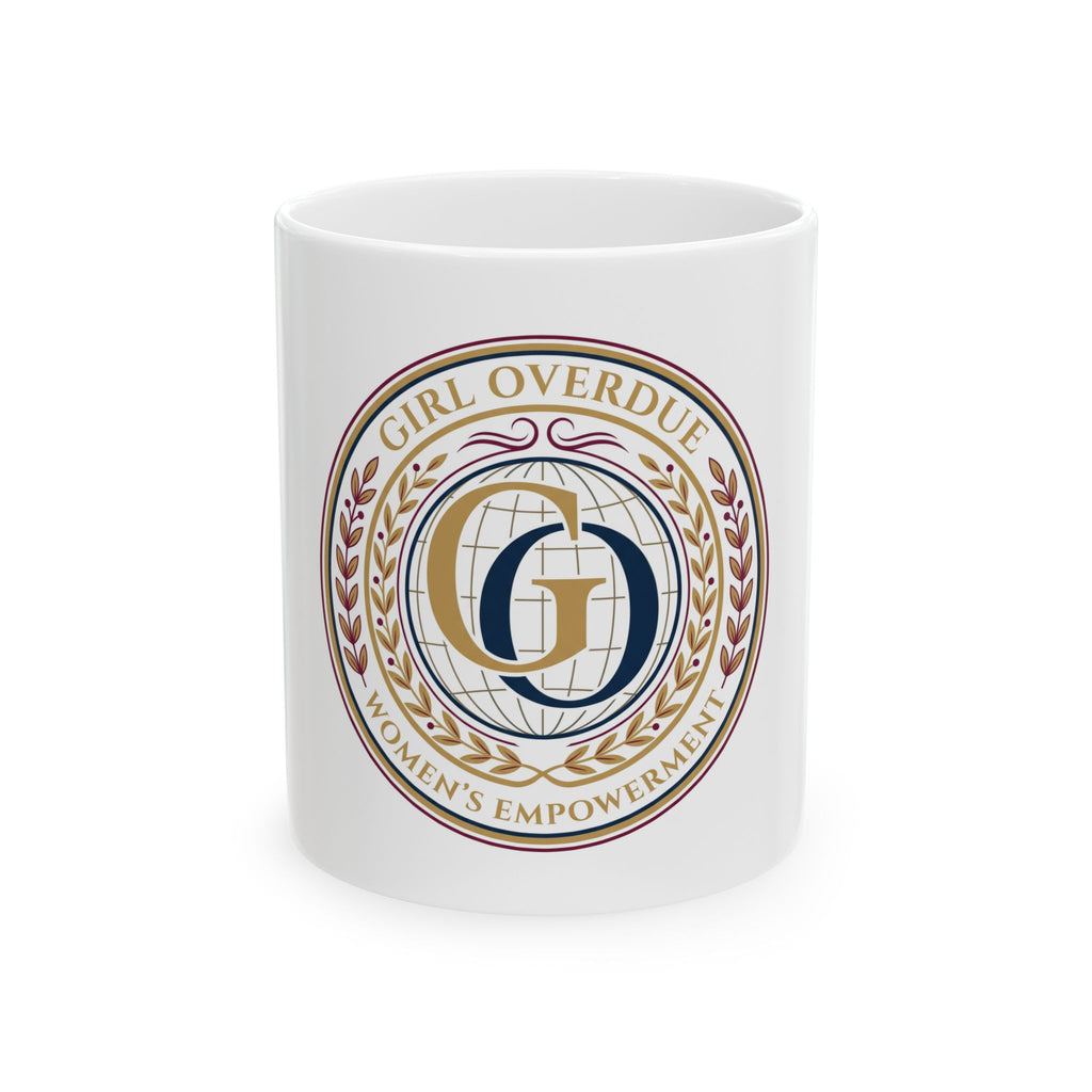 Ceramic Mug — "Girl Overdue" Women's Empowerment Emblem Coffee Mug (11oz/15oz)