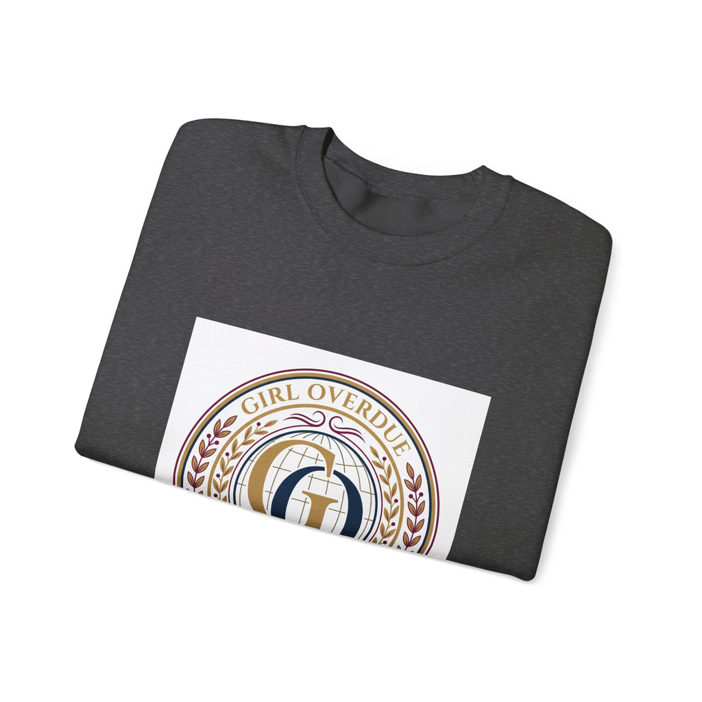 Crewneck Sweatshirt — 'Girl Overdel' Emblem, Women's Empowerment College-Style Pullover