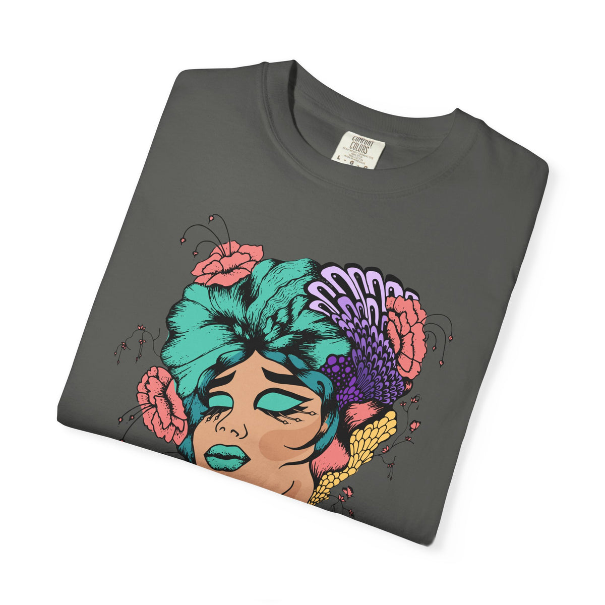 Floral Portrait Graphic T‑Shirt — Colorful Woman Face Art Tee