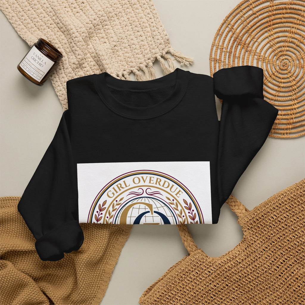 Crewneck Sweatshirt — 'Girl Overdel' Emblem, Women's Empowerment College-Style Pullover