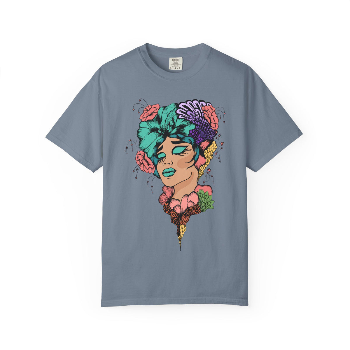 Floral Portrait Graphic T‑Shirt — Colorful Woman Face Art Tee