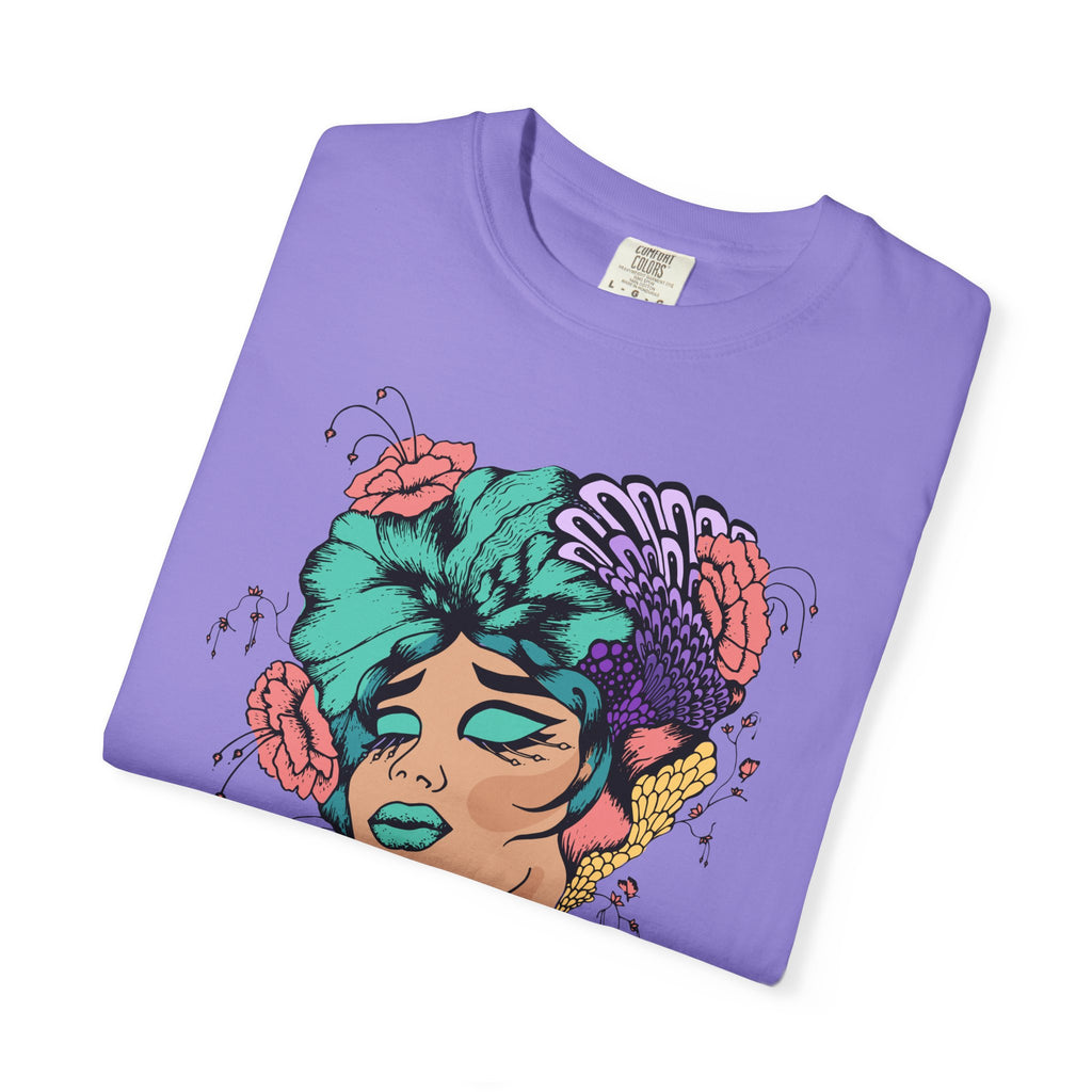 Floral Portrait Graphic T‑Shirt — Colorful Woman Face Art Tee