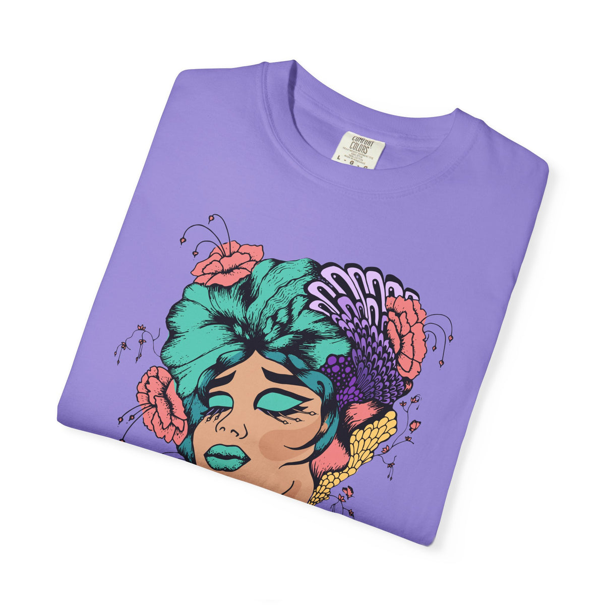 Floral Portrait Graphic T‑Shirt — Colorful Woman Face Art Tee