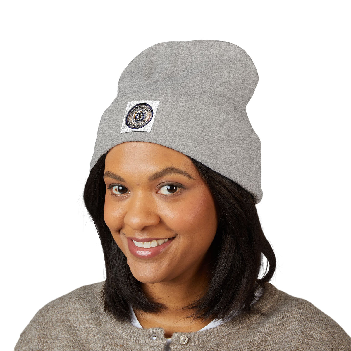 Embroidered Minimalist Circle Logo Cuffed Beanie