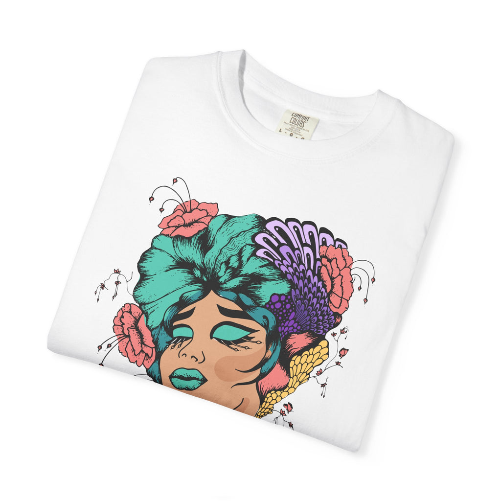 Floral Portrait Graphic T‑Shirt — Colorful Woman Face Art Tee
