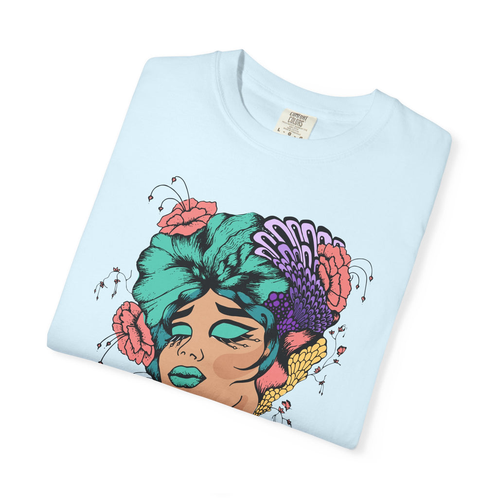 Floral Portrait Graphic T‑Shirt — Colorful Woman Face Art Tee