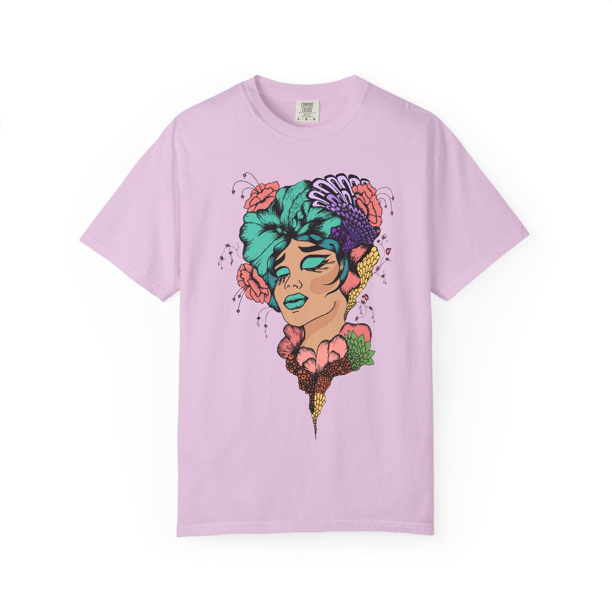 Floral Portrait Graphic T‑Shirt — Colorful Woman Face Art Tee