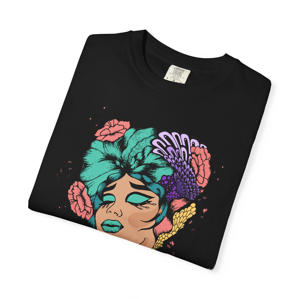 Floral Portrait Graphic T‑Shirt — Colorful Woman Face Art Tee
