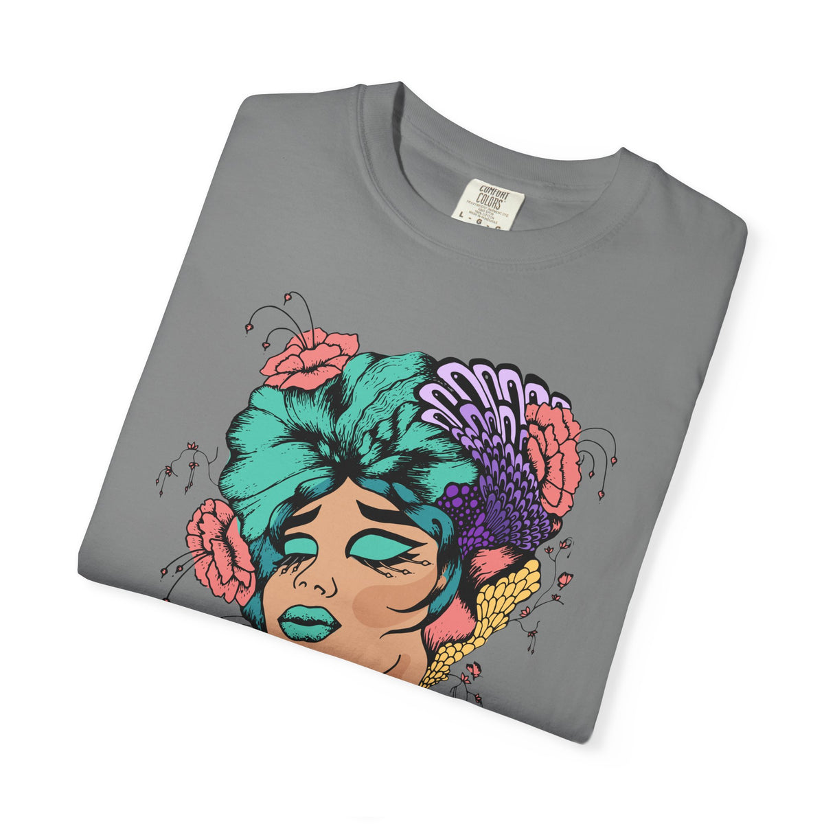 Floral Portrait Graphic T‑Shirt — Colorful Woman Face Art Tee