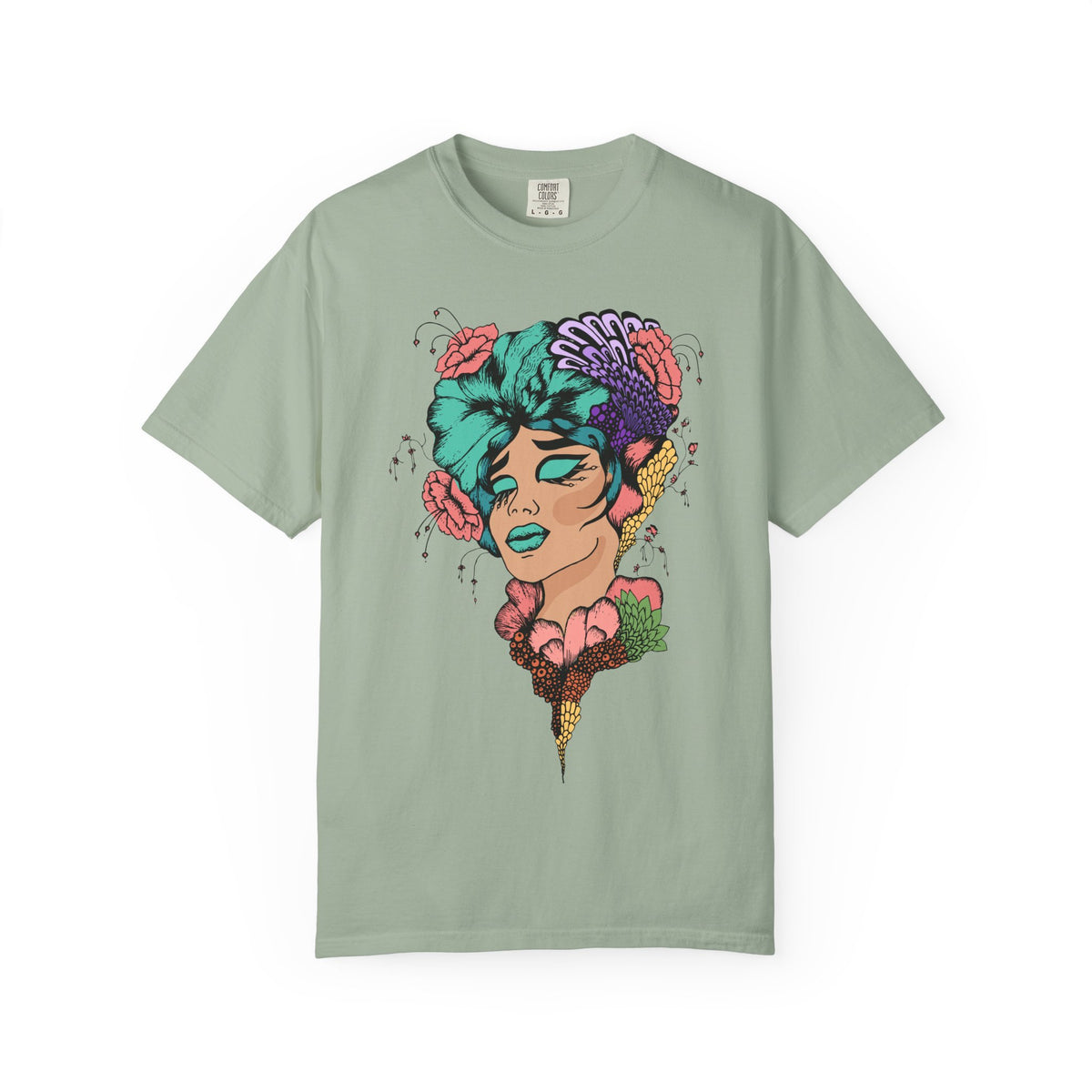 Floral Portrait Graphic T‑Shirt — Colorful Woman Face Art Tee