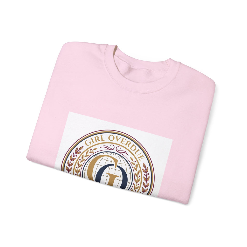 Crewneck Sweatshirt — 'Girl Overdel' Emblem, Women's Empowerment College-Style Pullover