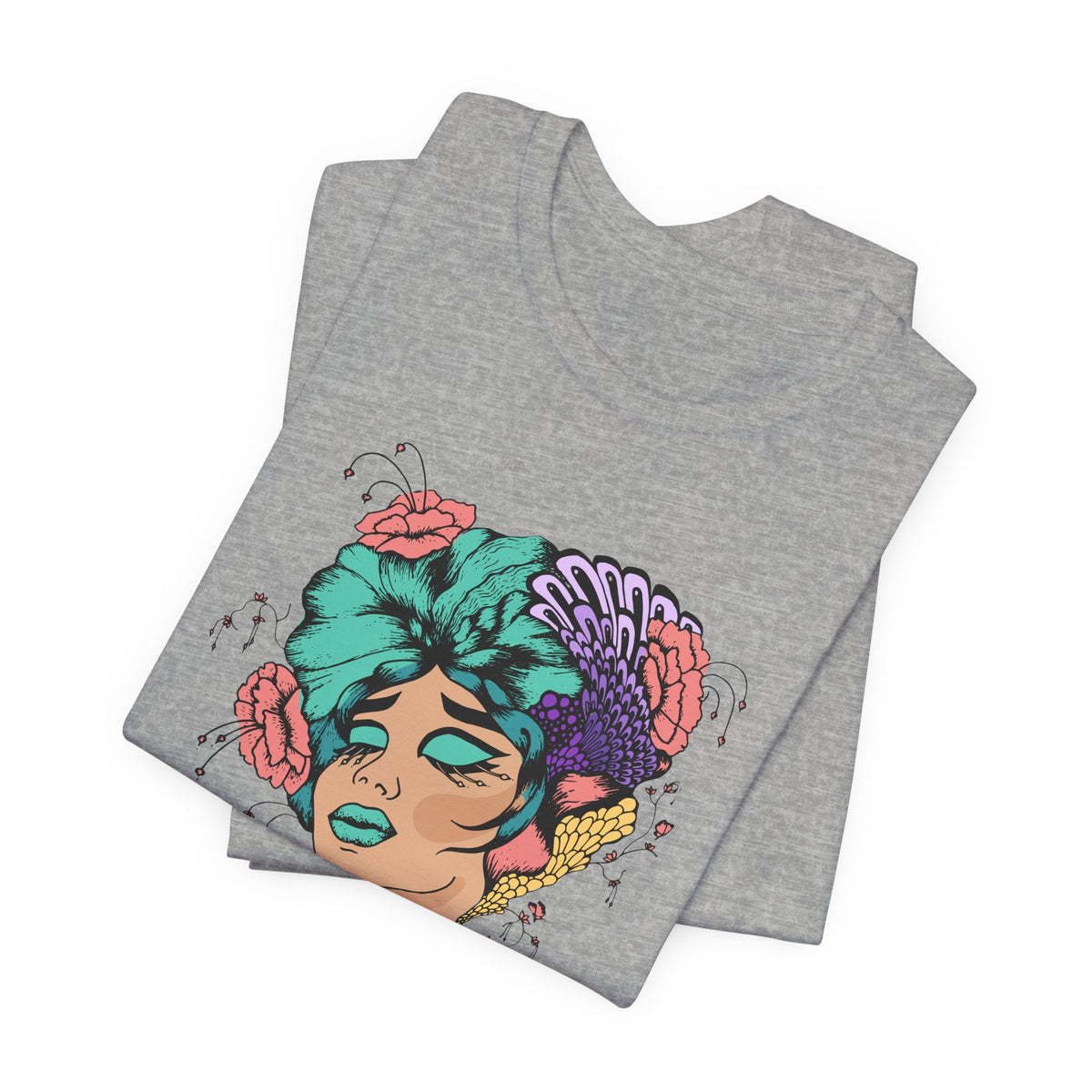 Floral Goddess Art Tee — Colorful Woman Portrait Graphic T-Shirt