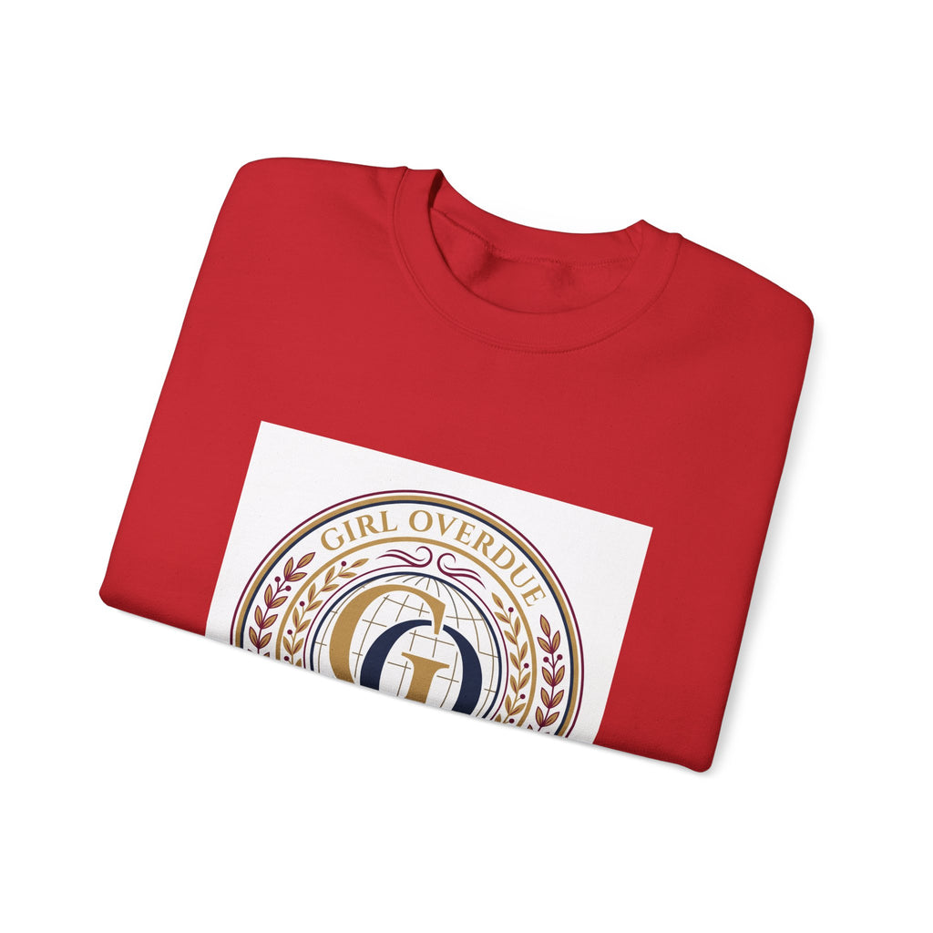 Crewneck Sweatshirt — 'Girl Overdel' Emblem, Women's Empowerment College-Style Pullover